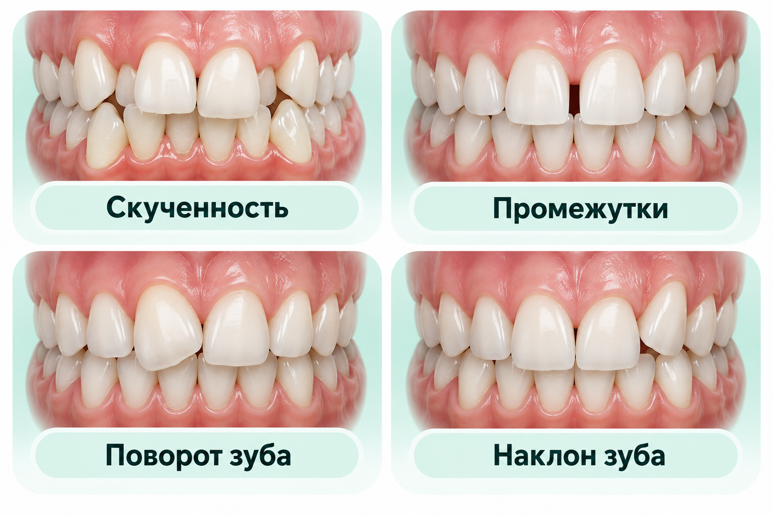 Схема скученности, промежутков, поворота и наклона зубов